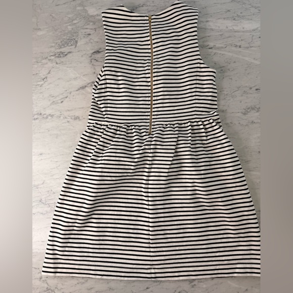 J. Crew Factory Striped Pleated Ponte Dress Zip Back Sz L Black & White Stripe - Picture 3 of 10